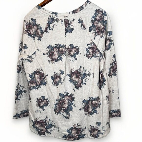 J. Jill Sweatshirt Women’s Size M Pleated Back Floral Oatmeal Heather Roses - Picture 2 of 7